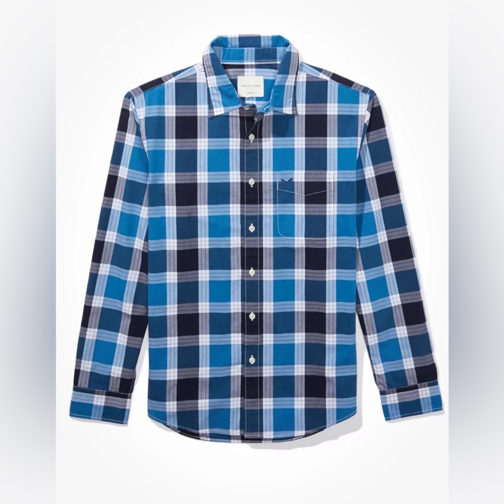 American Eagle Classic Fit Poplin Plaid Button Up Shirt